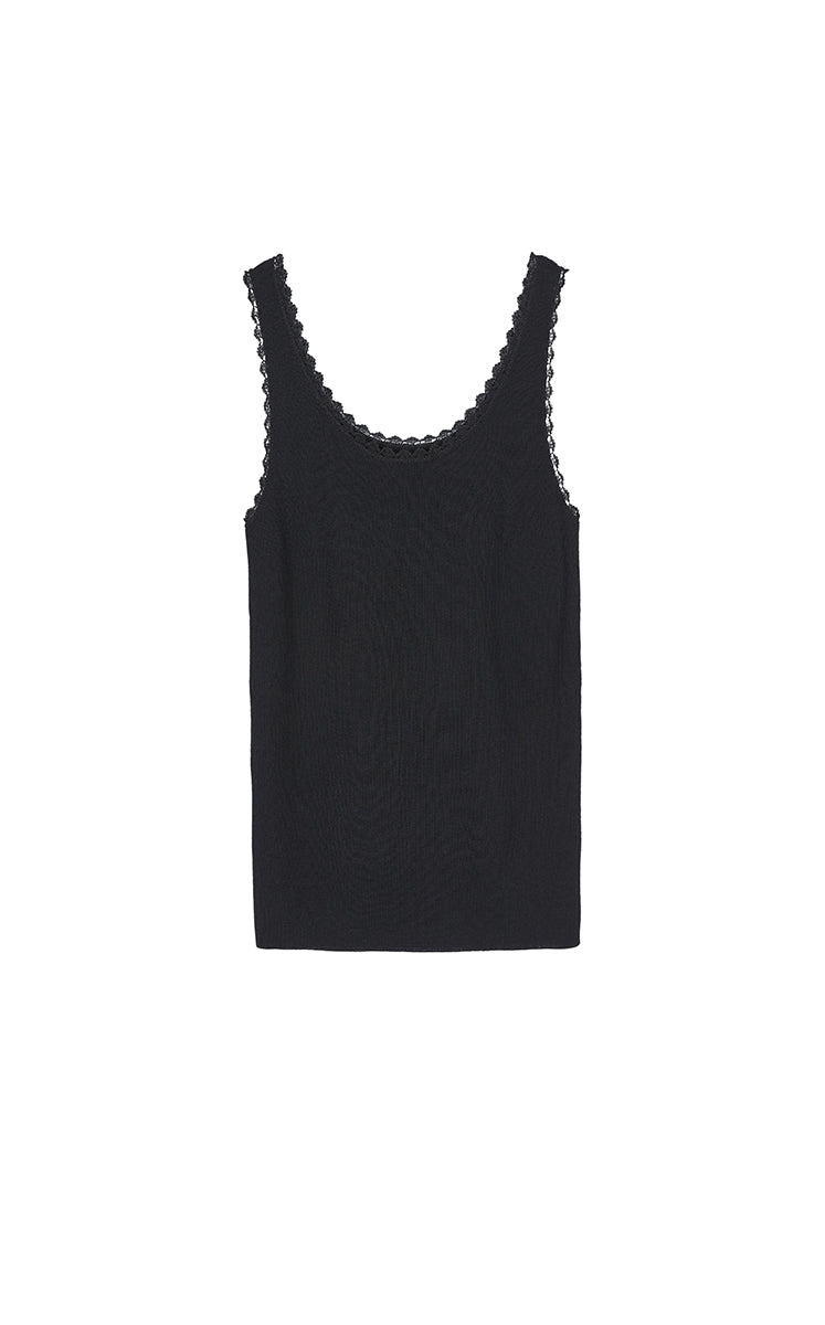 Tank Top / JNBY Lace Trim Cotton Knit Camisole Black-3