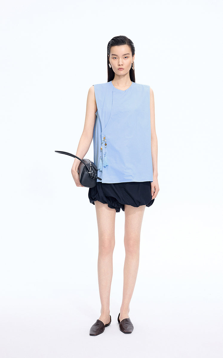 Top / JNBY Cotton Frog-Button Sleeveless Top Light Blue
