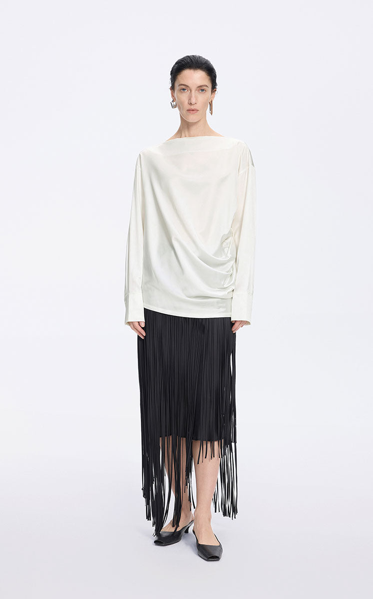 Top / JNBY Off-Shoulder Silk-Blend Deconstructed Top White