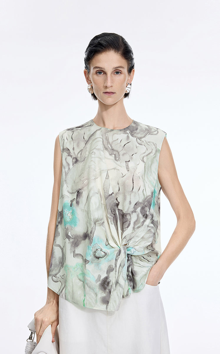 Top / JNBY Watercolor Floral Sleeveless Top Olive Brown