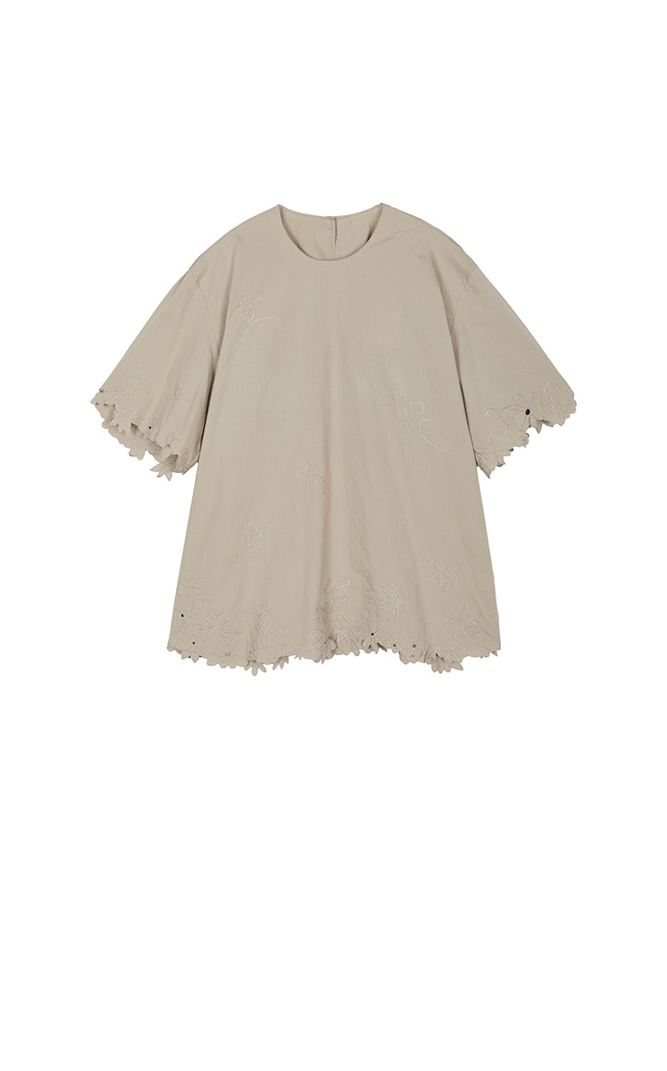 Top / JNBY Oversized Embroidered Cotton T-Shirt Sand Khaki