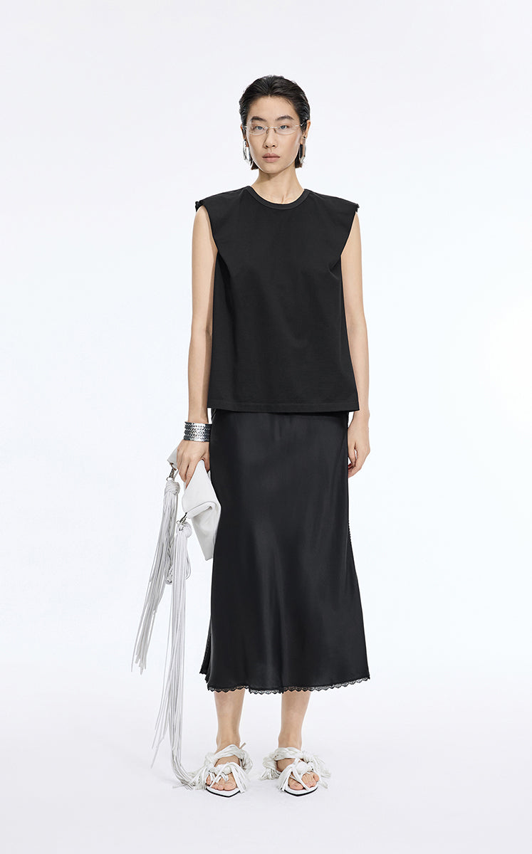 Top / JNBY Textured Polka Dot Cotton Sleeveless Top Black
