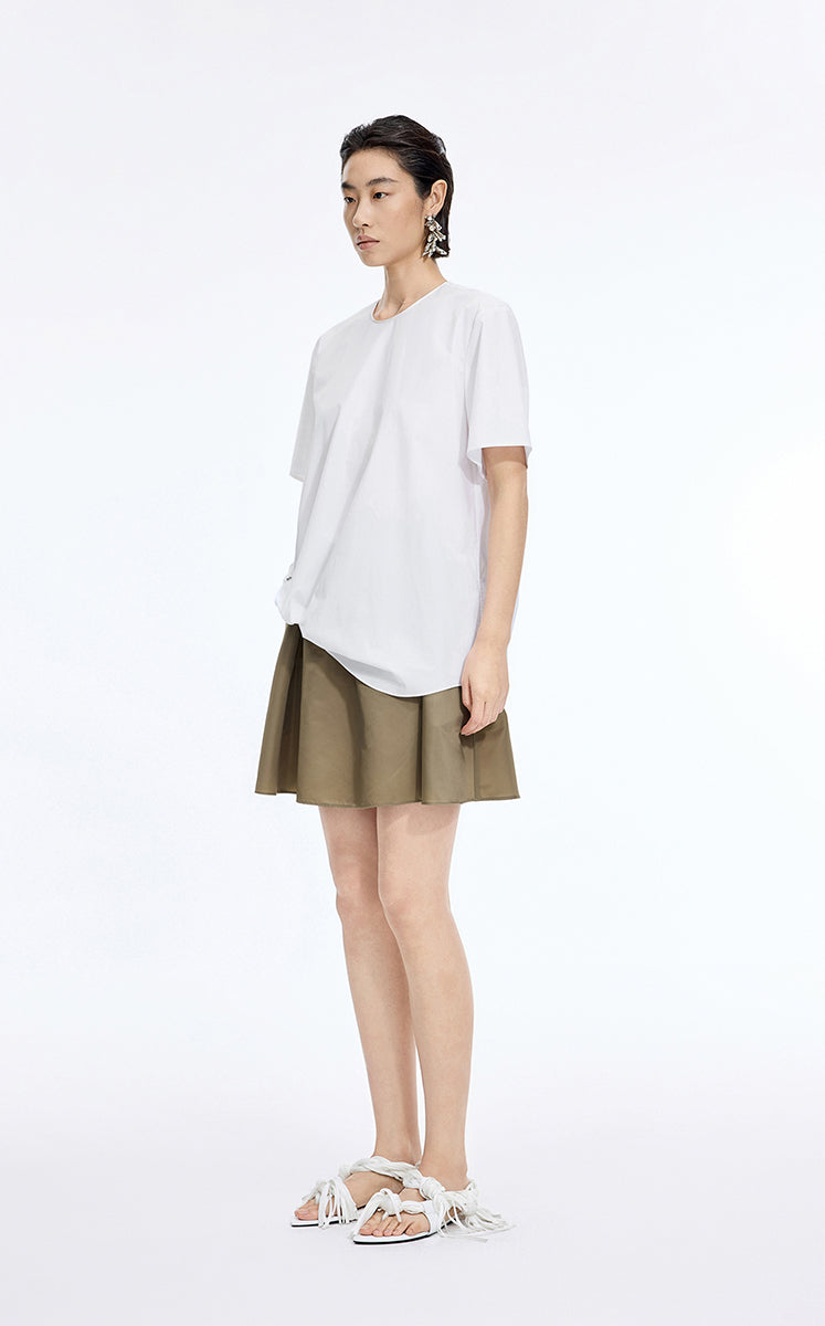 Top / JNBY Cotton Poplin Pleated Hem Short Sleeve Shirt Ecru-3