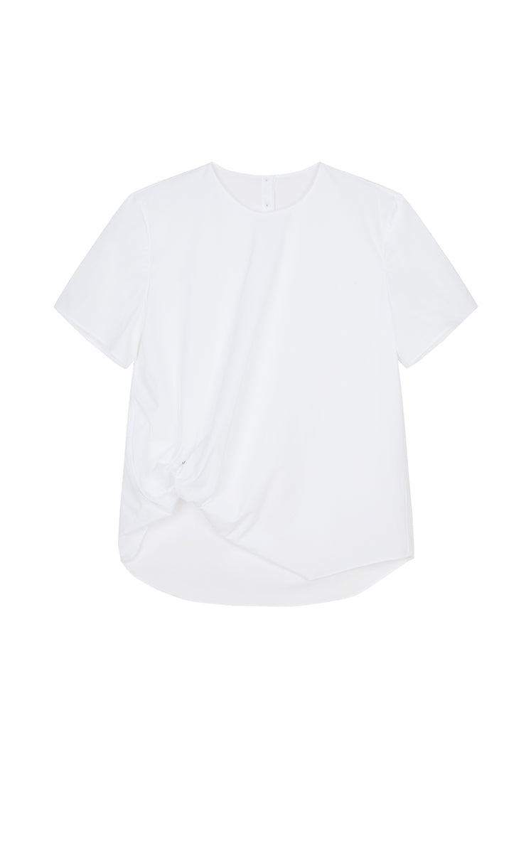 Top / JNBY Cotton Poplin Pleated Hem Short Sleeve Shirt Ecru-3