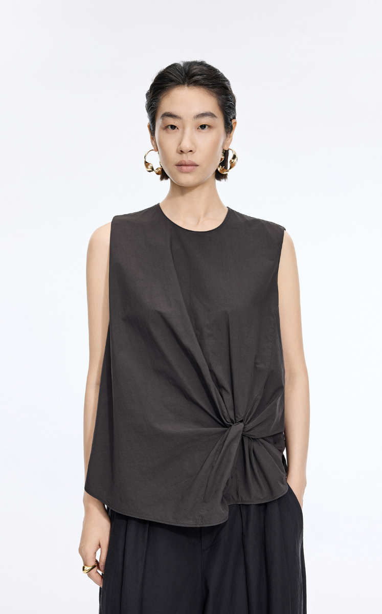 Top / JNBY Gathered Cotton Sleeveless Top Charcoal-3