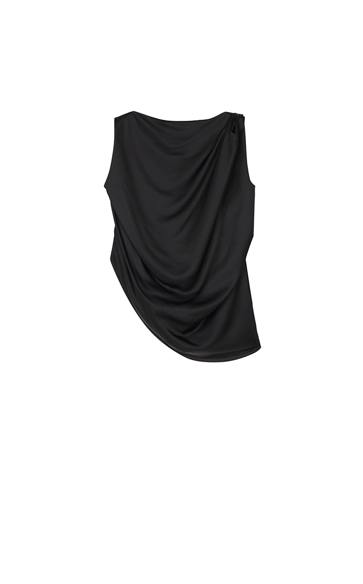 Top / JNBY Satin Drape Sleeveless Top Black-2
