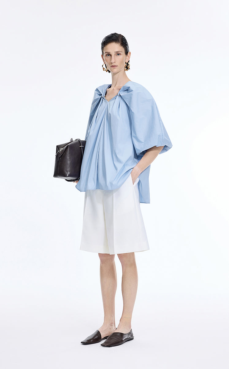 Top / JNBY Stretch Cotton Poplin V-Neck Shirt Light Blue-2