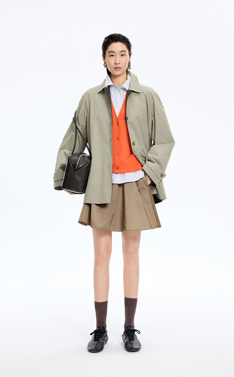 Trench Coat / JNBY A-Line Cotton Blend Trench Coat Olive Khaki