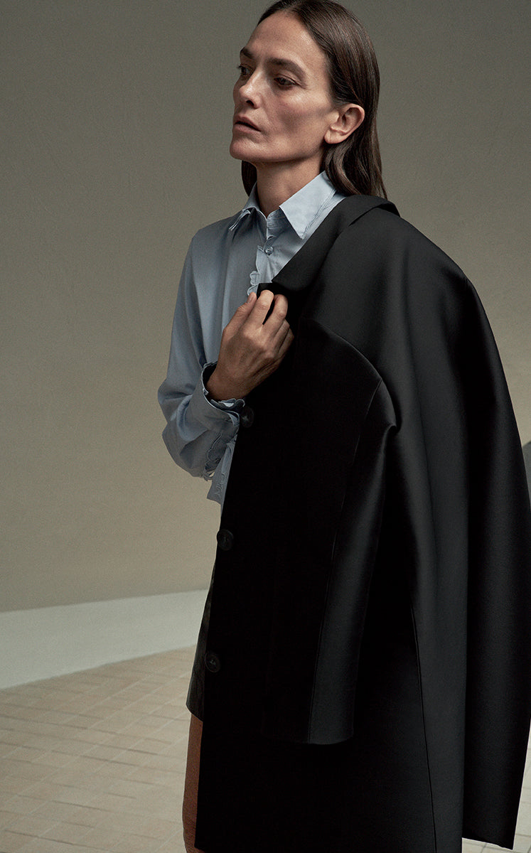 Trench Coat / JNBY Silk-Blend Loose Mid-Length Trench Coat Black
