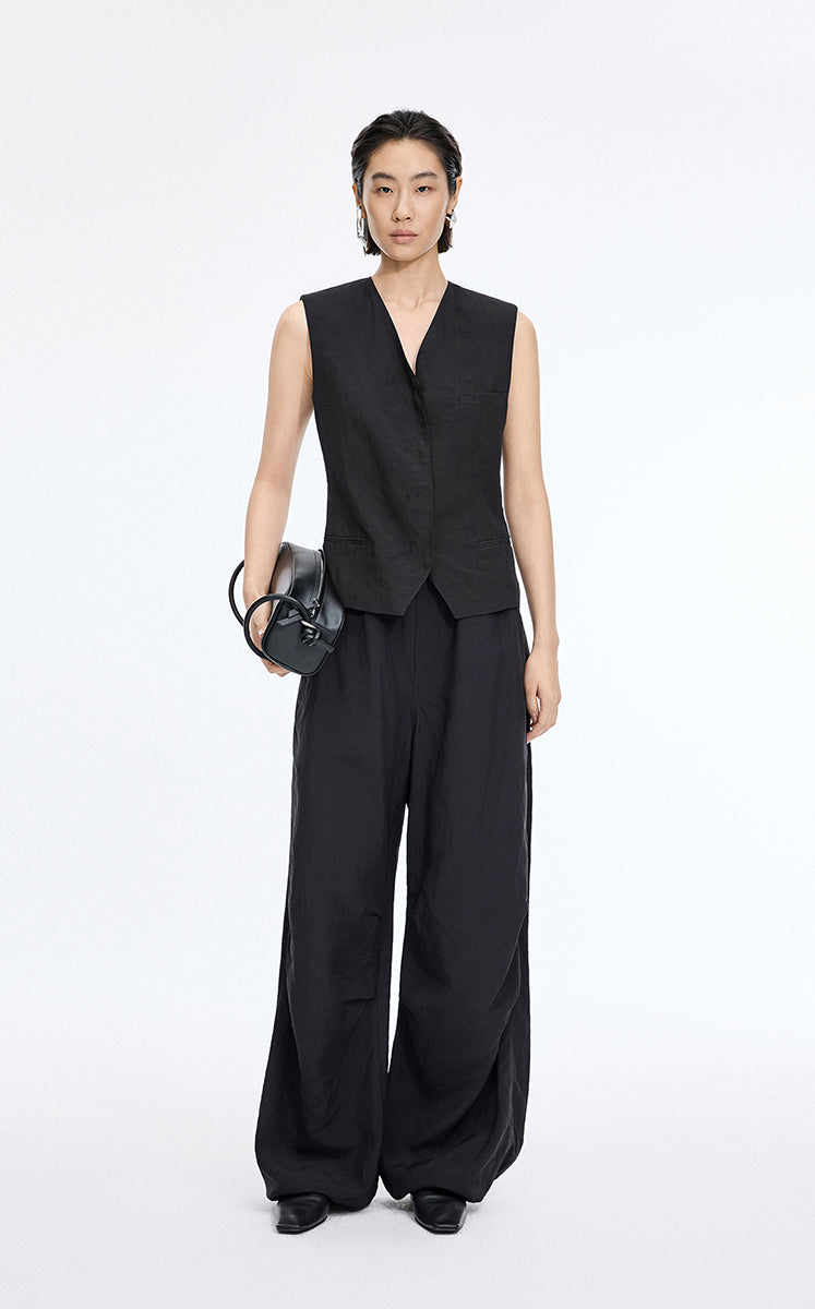Vest / JNBY Textured Linen Blend Cropped Vest Black