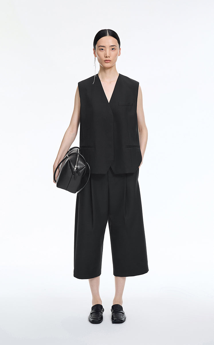 Vest / JNBY V-Neck Jacquard Mid-Length Vest Black