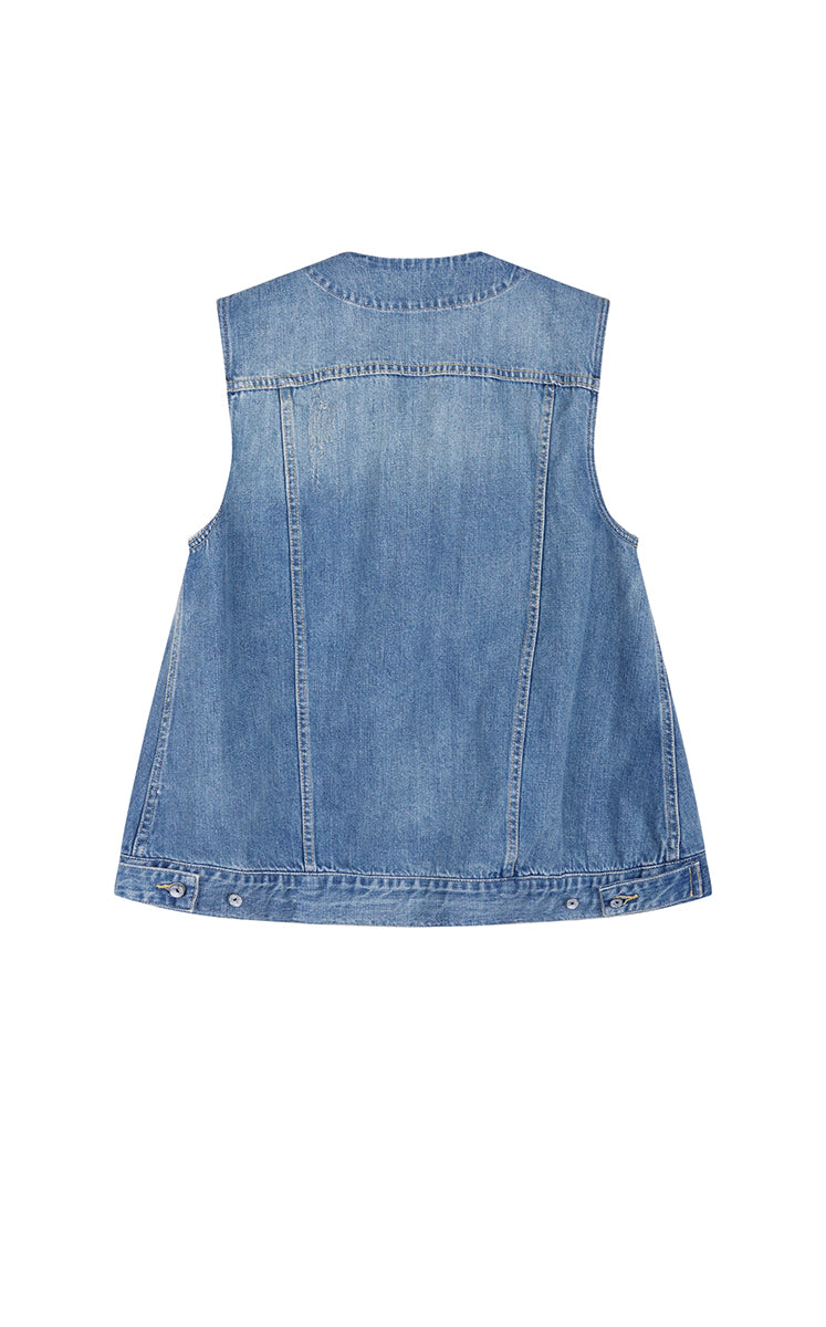 Vest / JNBY Drawstring Denim Mid-Length Vest Washed Denim Blue-2