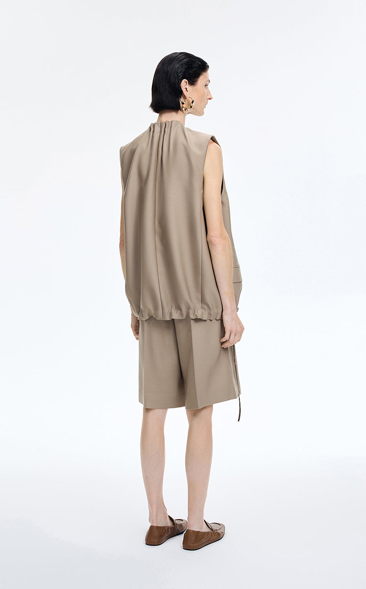 Vest / JNBY Sculptural Drawstring Neckline Vest Taupe Grey-1