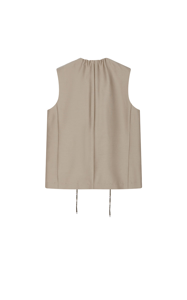 Vest / JNBY Sculptural Drawstring Neckline Vest Taupe Grey-1
