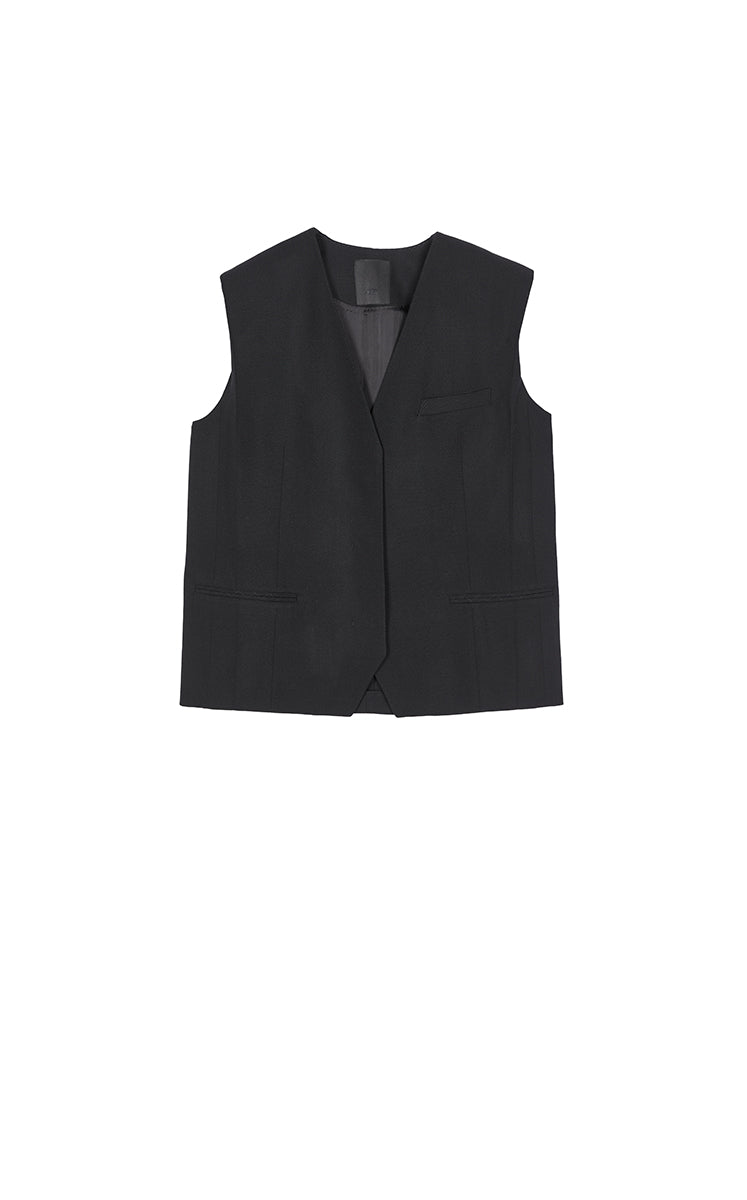 Vest / JNBY V-Neck Jacquard Mid-Length Vest Black-1
