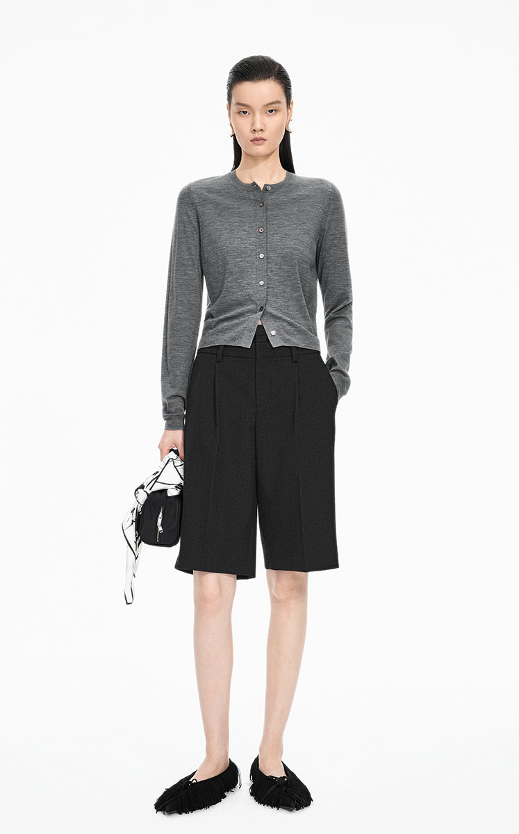 Sweater / JNBY Fitted Wool-Blend Knit Cardigan Grey