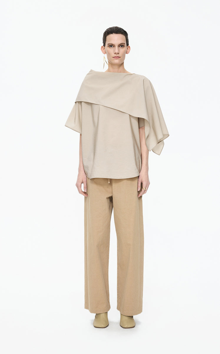 Shirt / JNBY Draped Wool-Silk Short Sleeve Top Grey Khaki