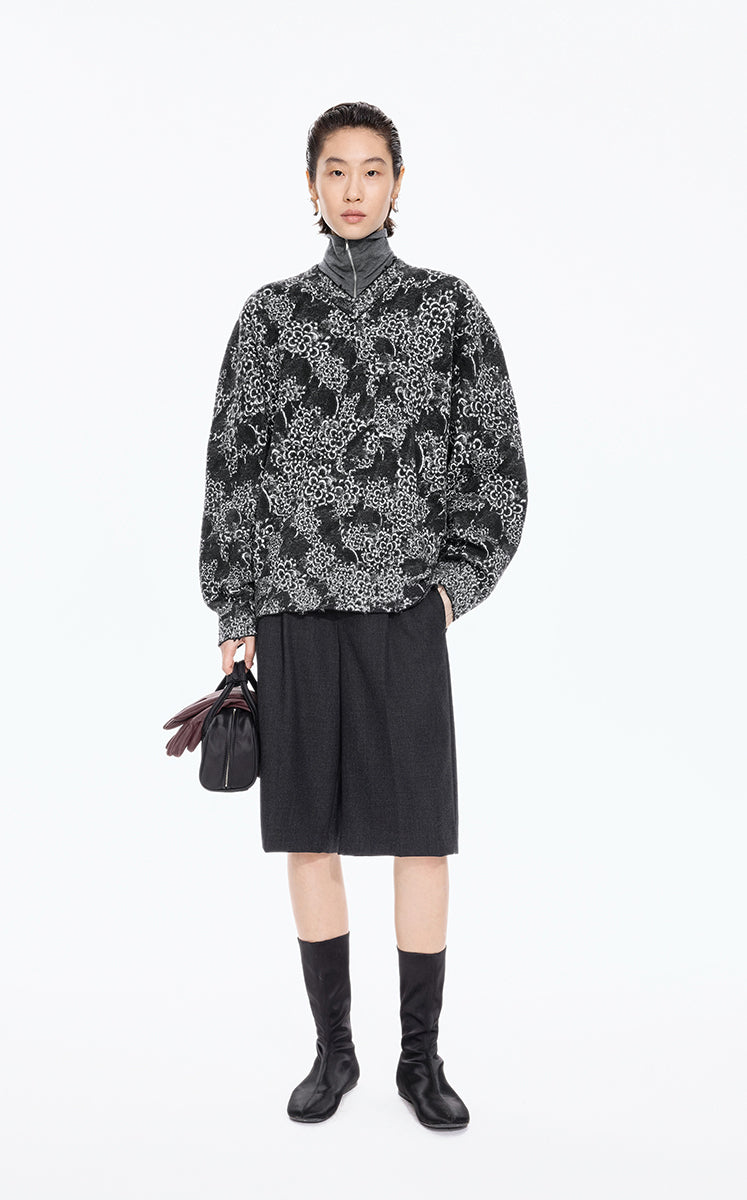 Sweater / JNBY Floral Screen Oversized Pullover black