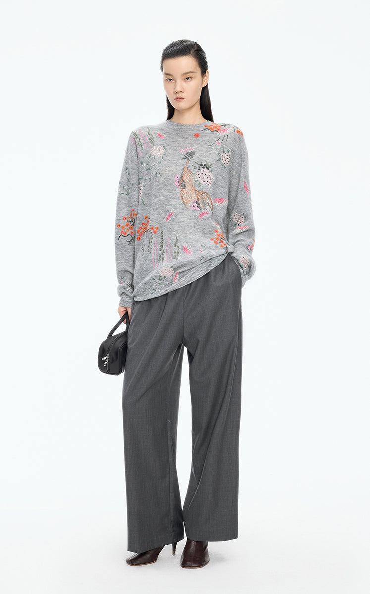 Sweater / JNBY Botanical Motif Mohair Blend Pullover
