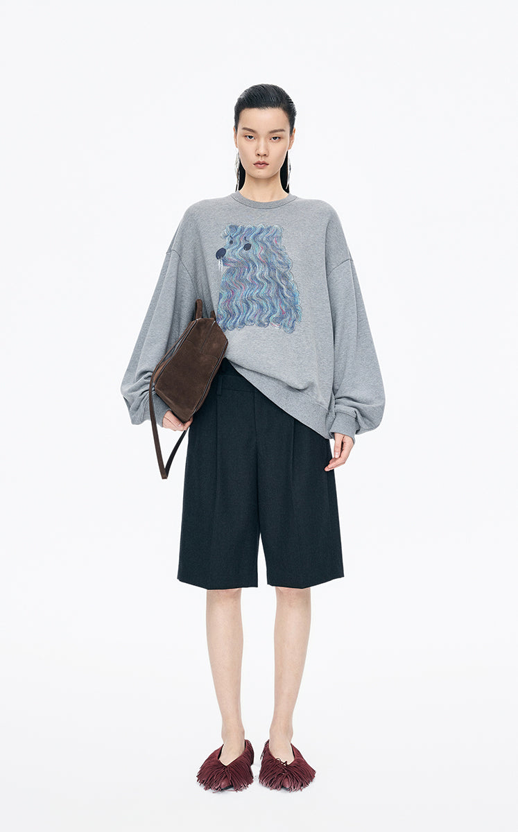 Sweatshirt / JNBY Loose Animal Print Cotton Sweatshirt Grey