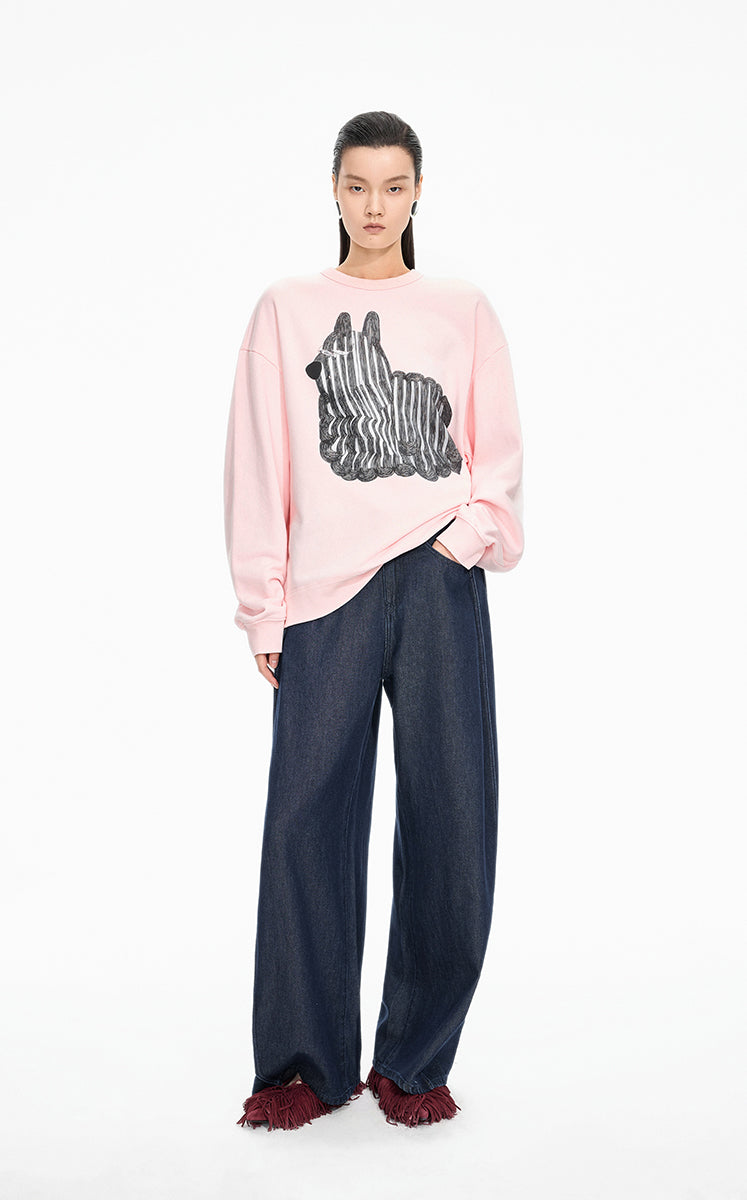 Sweatshirt / JNBY Loose Animal Print Cotton Sweatshirt Pink
