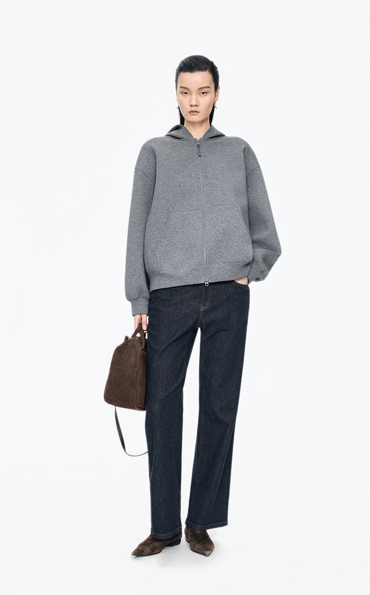 Sweatshirt / JNBY Oversized Cotton-Blend Zip-Up Hoodie grey
