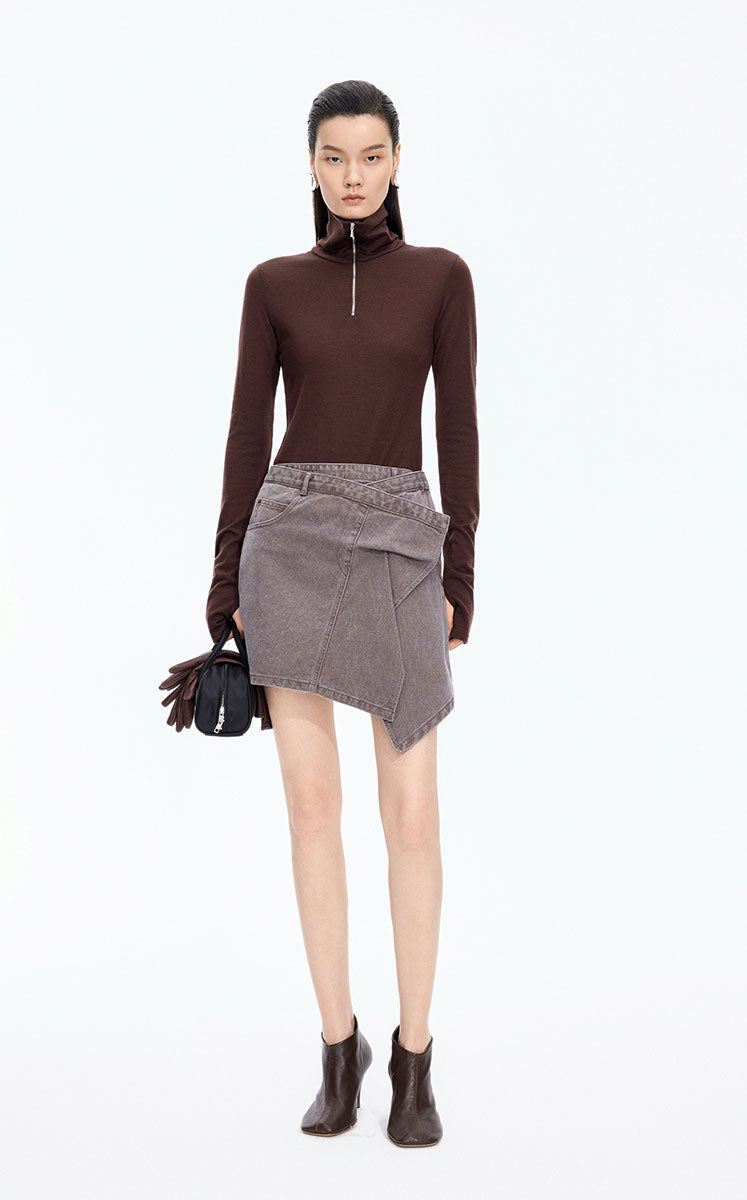 T-Shirt / JNBY Slim Fit Merino Wool Zip Neck Tee Brown