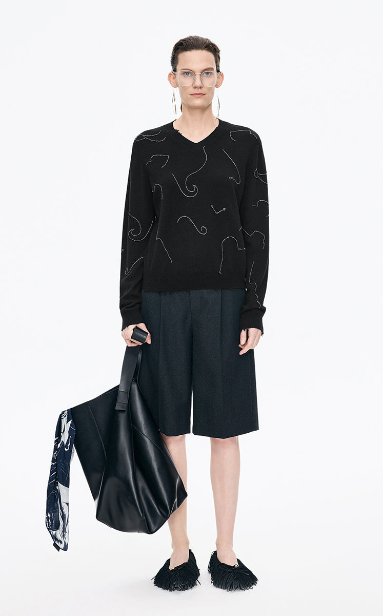 Sweater / JNBY V-Neck Cashmere Wool Sweater Black