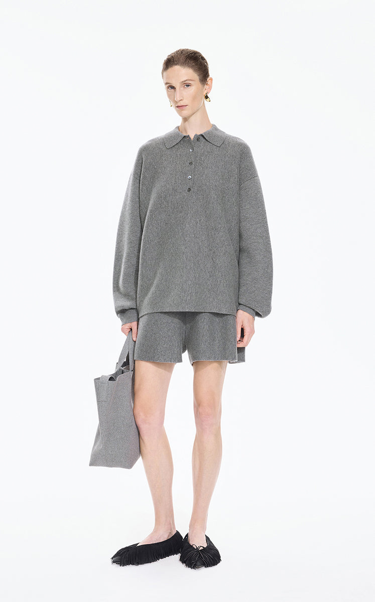 Sweater / JNBY Classic Wool Blend Polo Pullover Grey