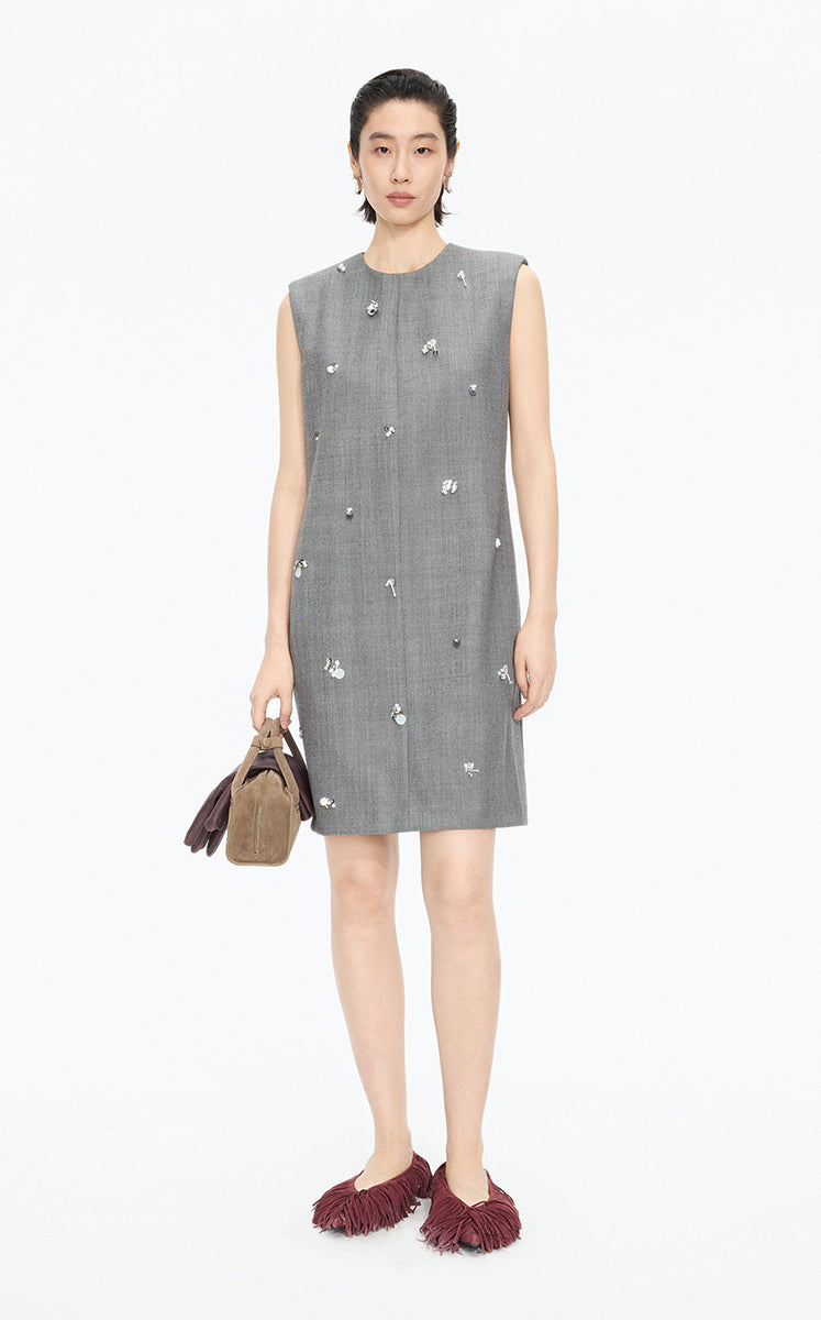 Dress / JNBY X-Line Beaded Wool Blend Dress Black-White