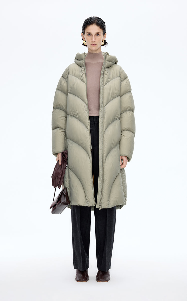 Down Coat / JNBY Oversized Long Hooded Down Coat Kahaki