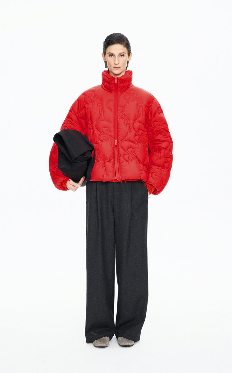 Down Coat / JNBY Quilted Stand Collar Short Down Coat Red