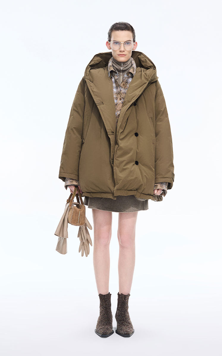 Down Coat / JNBY Oversized Cinched Hooded Down Coat Green