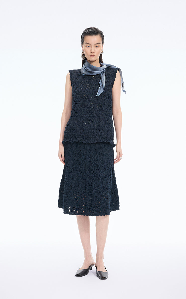 Vest / JNBY T-shaped Textured Stretch Knit Vest Dark Blue