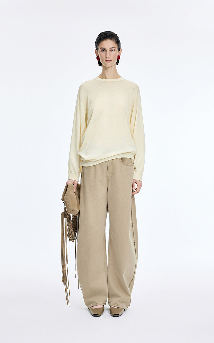Sweater / JNBY Machine-Washable Merino Wool Pullover Rice Kahaki