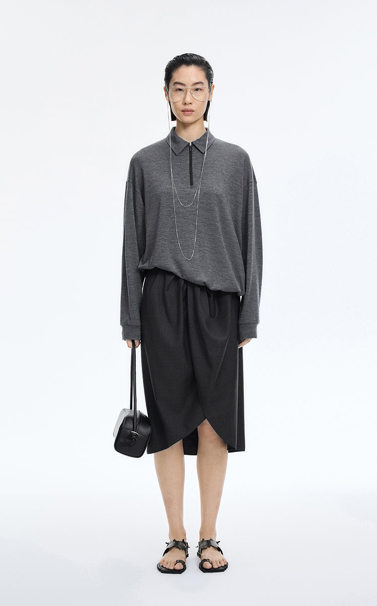 Sweatshirt / JNBY Minimal Collar Merino Wool Pullover Grey