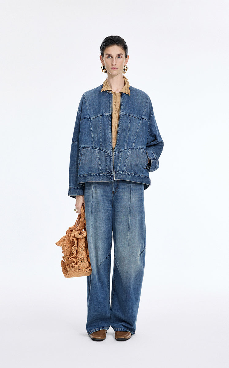 Jacket / JNBY Reconstructed Denim Collarless Jacket Blue