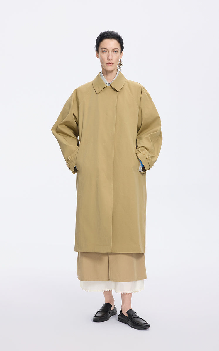 Coat / JNBY Relaxed Cotton Blend Raglan Sleeve Trench Coat Green Kahaki