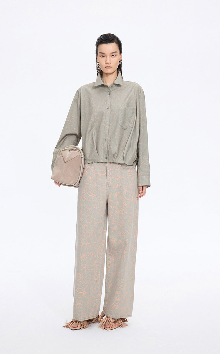 Shirt / JNBY Floral Print Cotton Long Sleeve Shirt Bright Orange