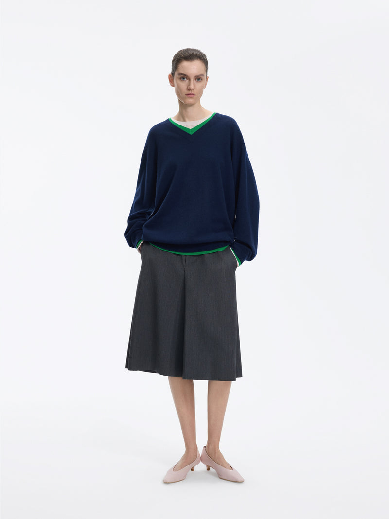 Sweater / JNBY Merino Wool Cashmere Blend V-Neck Pullover Dark Blue