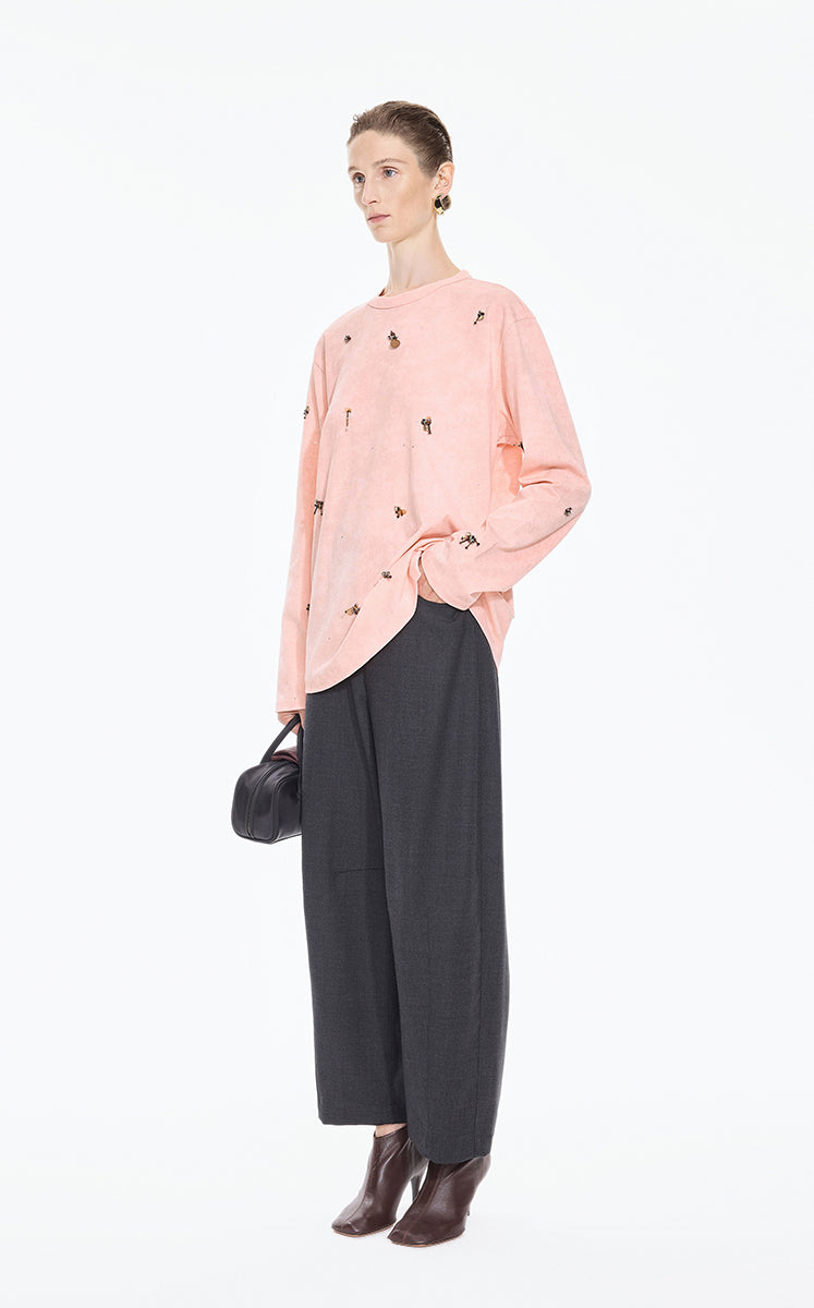 T-Shirt / JNBY Beaded Cotton Long Sleeve Tee