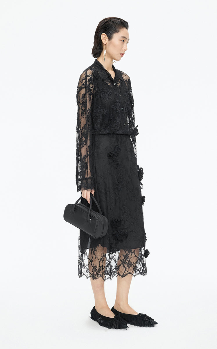 Shirt / JNBY Lace Floral Sheer Blouse