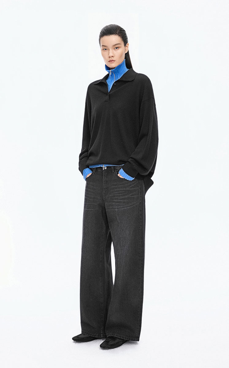 Sweater / JNBY Oversized Wool-Cashmere Polo Pullover
