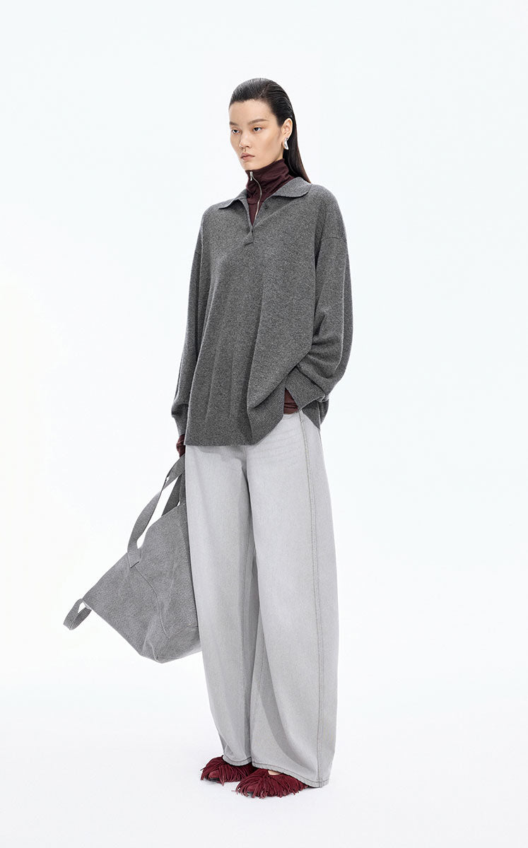 Sweater / JNBY Oversized Wool-Cashmere Polo Pullover