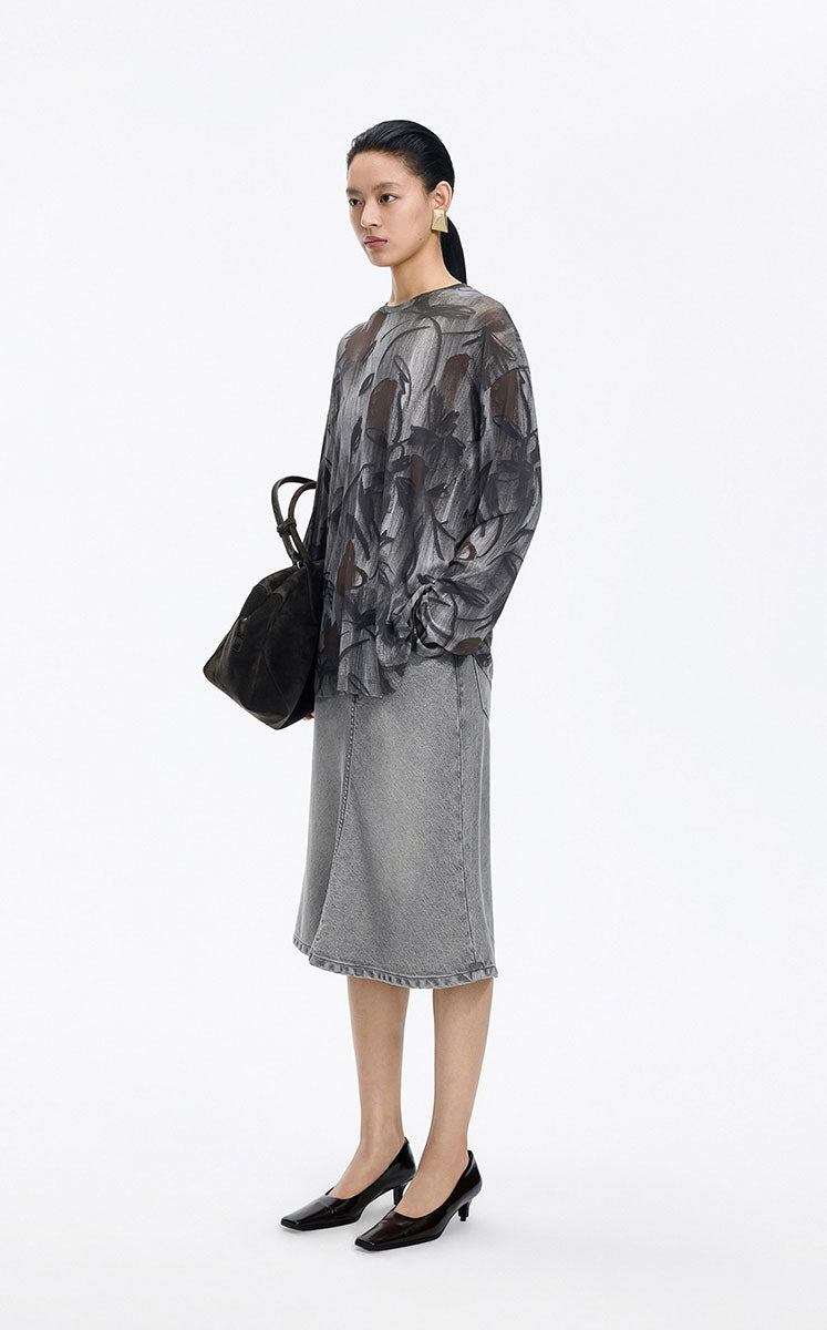 Skirt / JNBY Mid-Length Denim Flare Skirt