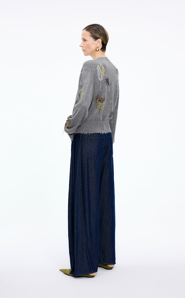 Sweater / JNBY Botanical Short Cropped Fit Wool Cardigan