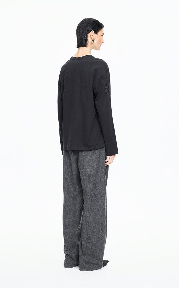 T-Shirt / JNBY Ripple Crystal Cotton Long-Sleeve Tee