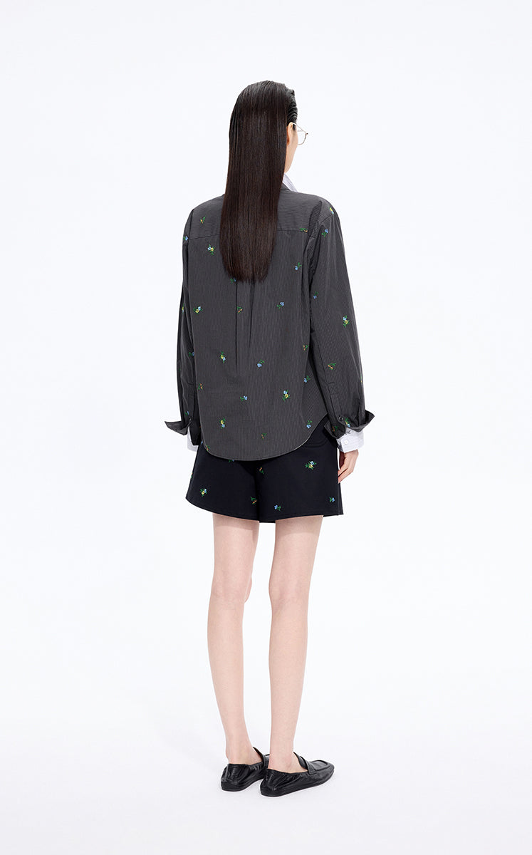 Shirt / JNBY Embroidered Floral Stripe Oversized Shirt