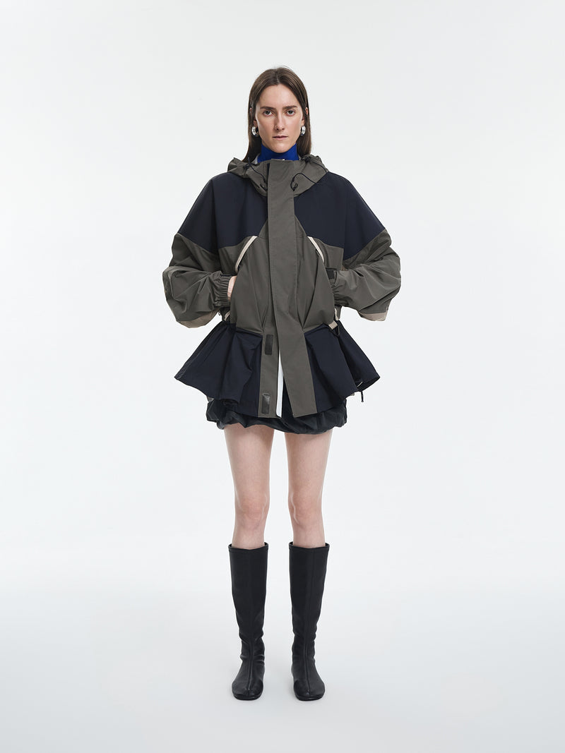 Jacket / JNBY Oversized Hooded Spliced Memory Fabric Jacket Dark Blue