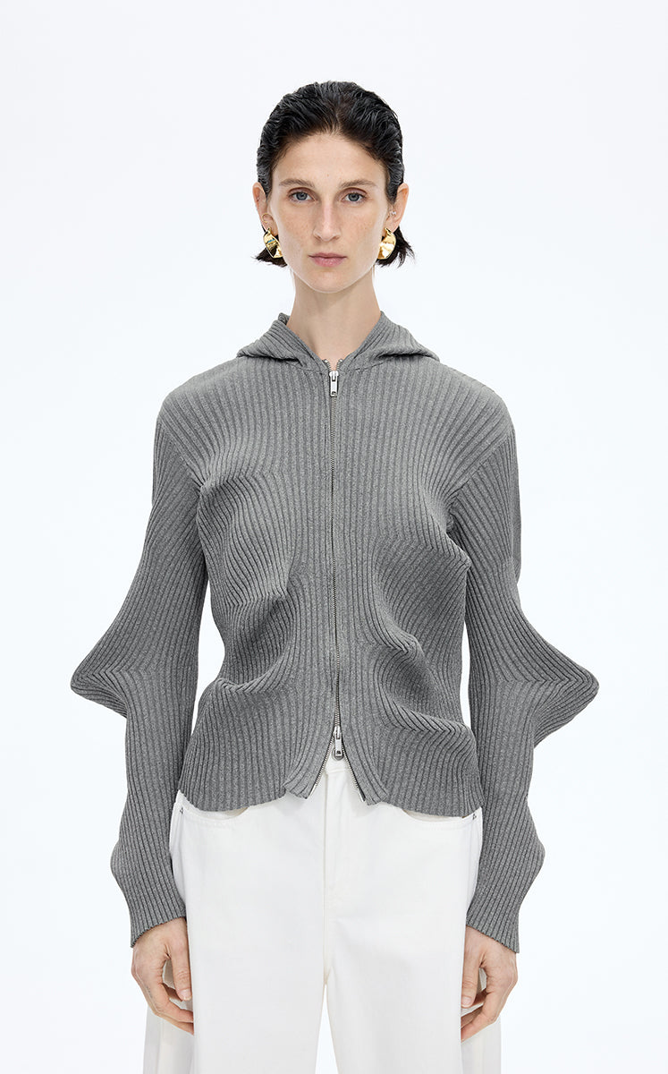 Sweater / JNBY Textured Stretch Longline Hooded Cardigan